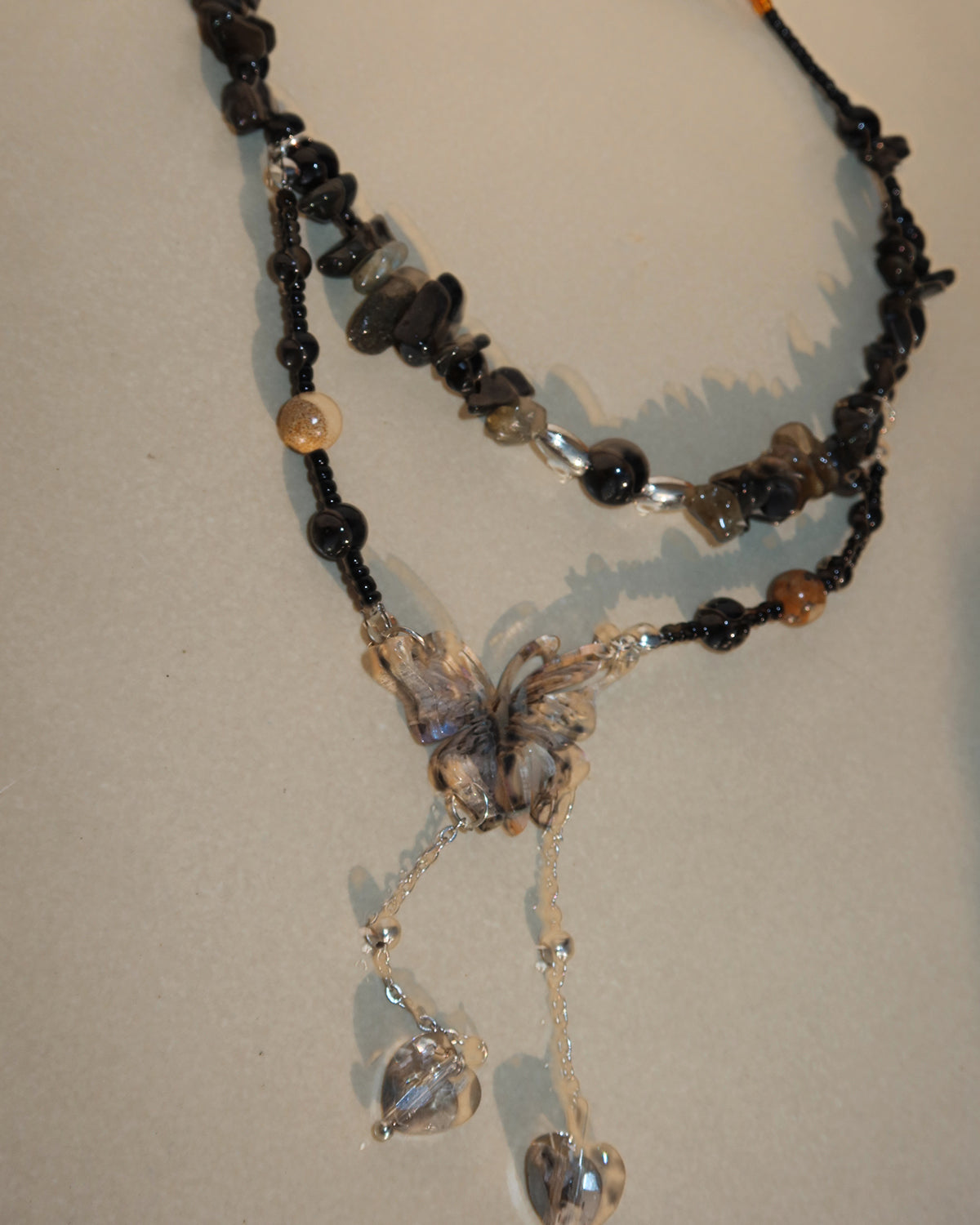 Eleanore Crushed Stone Butterfly Beaded Necklace