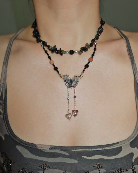 Eleanore Crushed Stone Butterfly Beaded Necklace