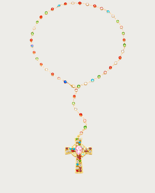 Xanthe Colorful Crystal Cross Golden Necklace