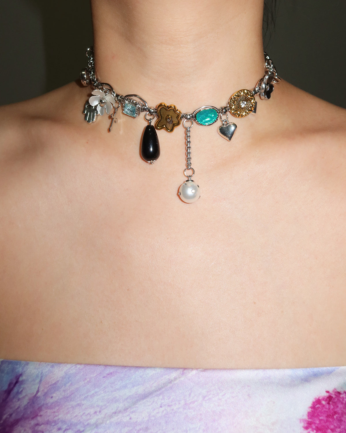 Riva Heart Pearl Silver Chocker Necklace