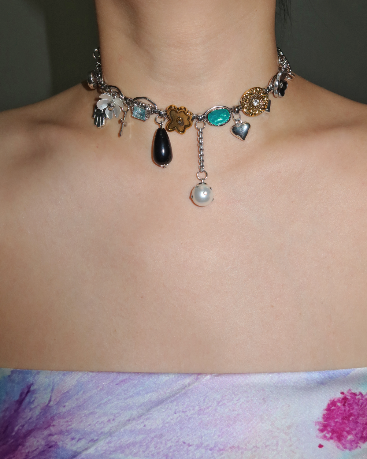 Riva Heart Pearl Silver Chocker Necklace