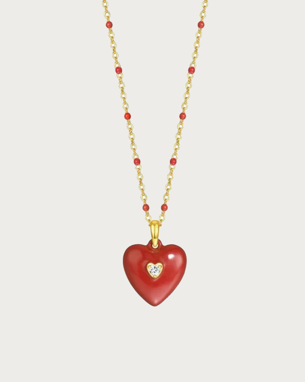 Ruby Enamel Heart Golden Pendant Necklace