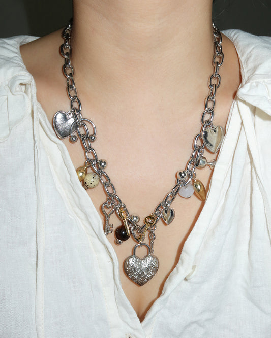 Vicky Love You Tiger Eye Hearts Charm Necklace