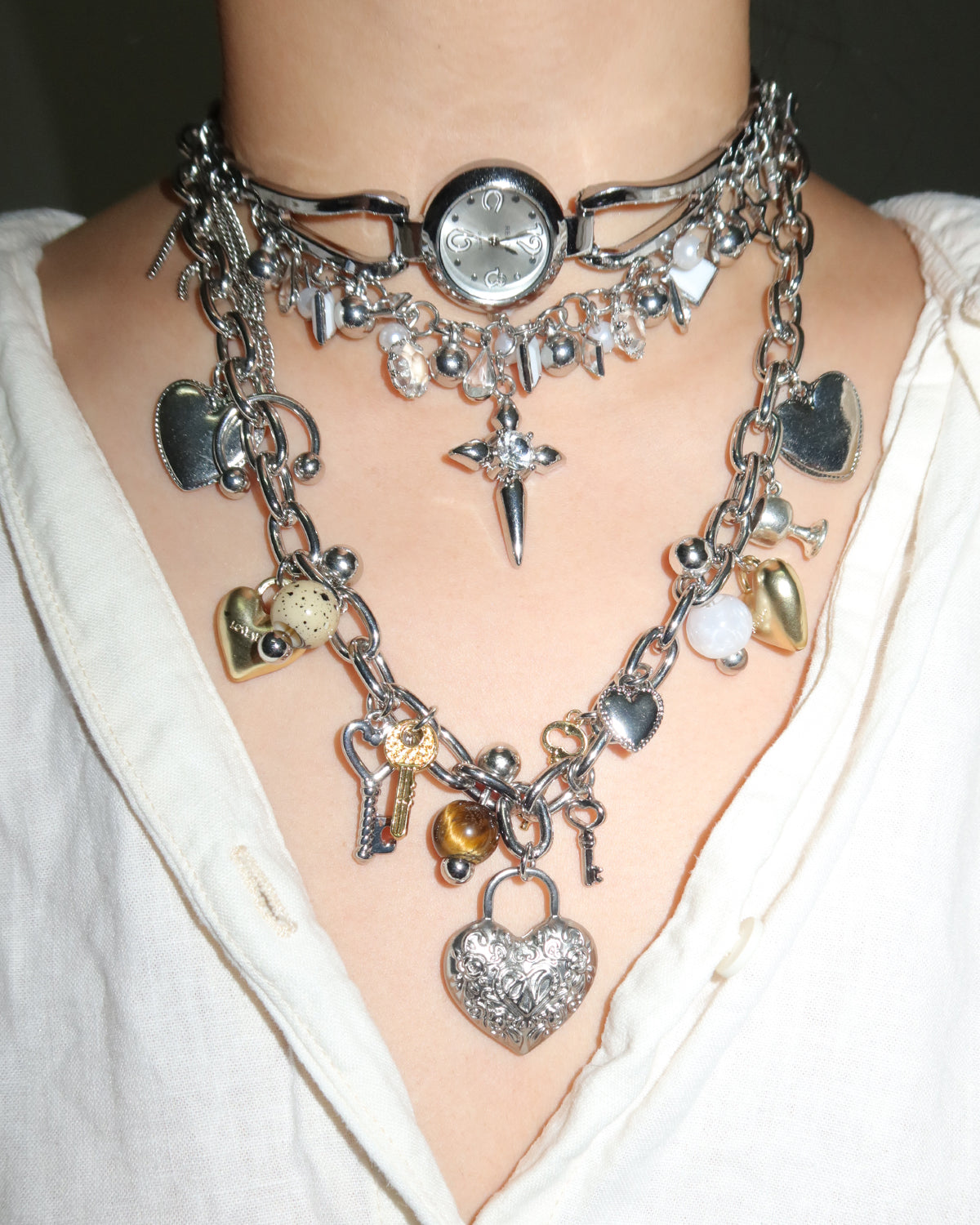 Vicky Love You Tiger Eye Hearts Charm Necklace