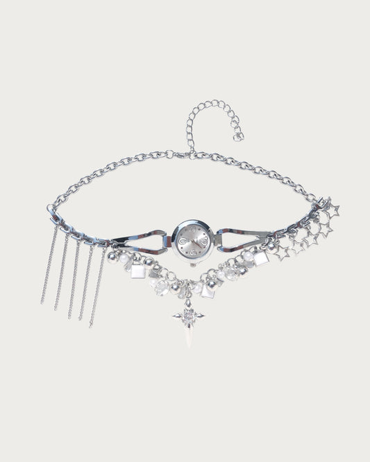 Martina Cross Tassel Clock Silver Necklace