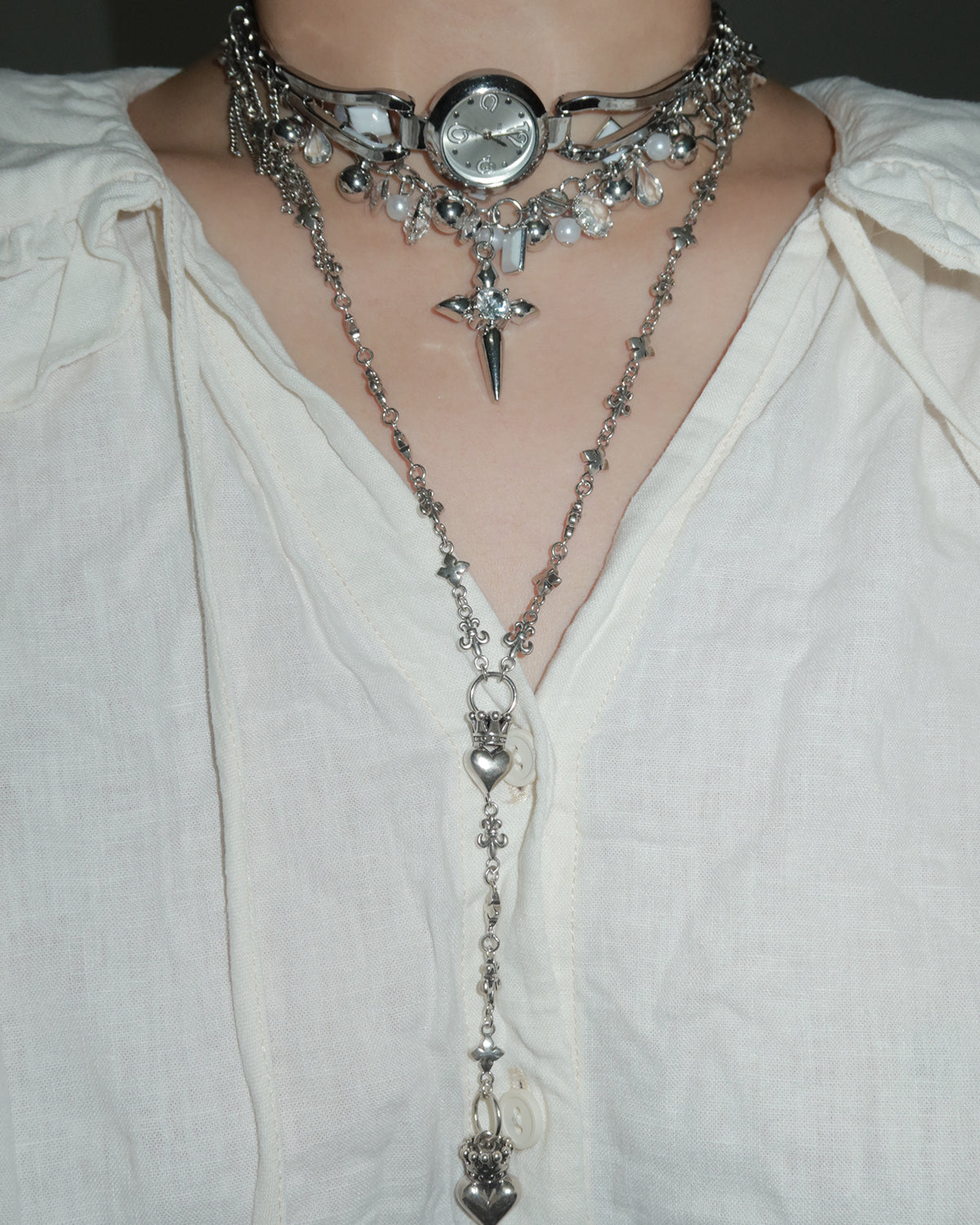 Norma Heart Crown Long Chain Necklace