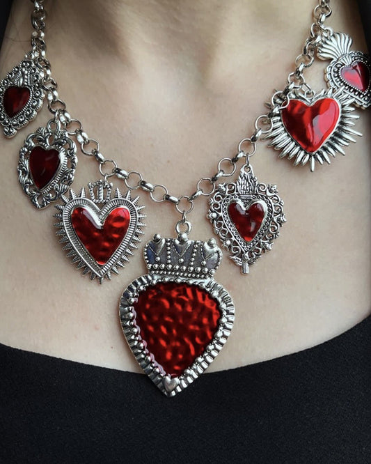 Frederica Vintage Red  Heart Silver Necklace