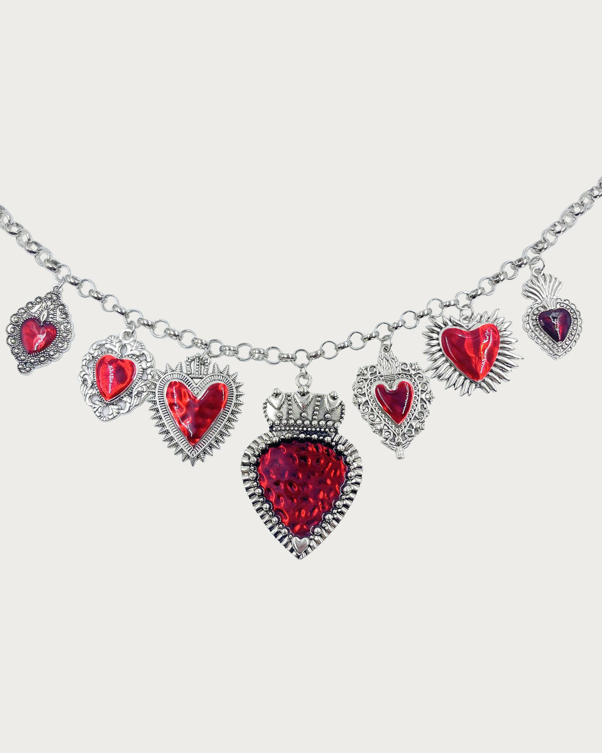 Frederica Vintage Red  Heart Silver Necklace