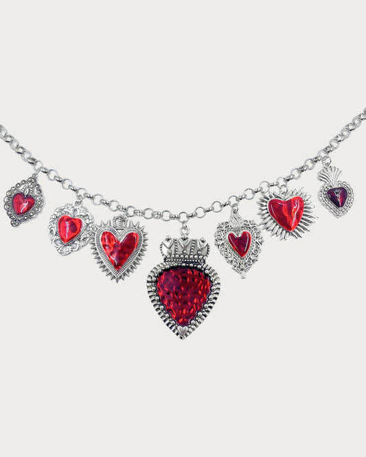 Frederica Vintage Red  Heart Silver Necklace
