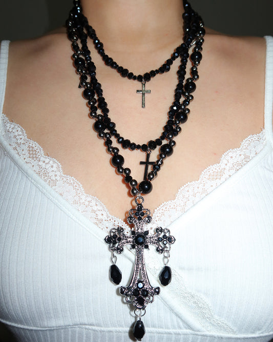 Jacqueline Black Cross Layered Necklace