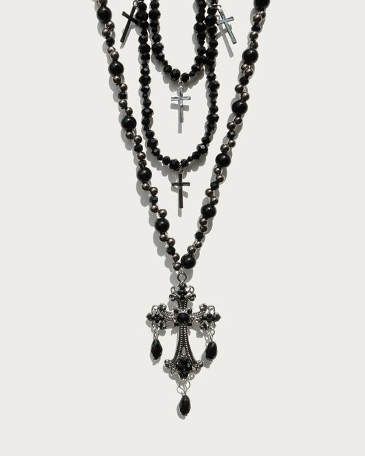 Jacqueline Black Cross Layered Necklace