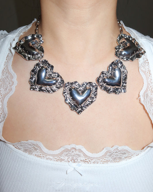 Kimberley Heart Puff Silver Necklace