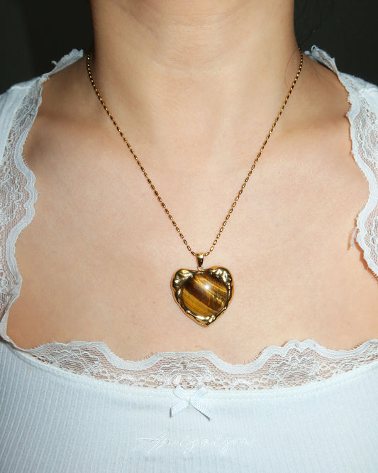 Cecilia Tiger's Eye Heart Golden Pendant Necklace