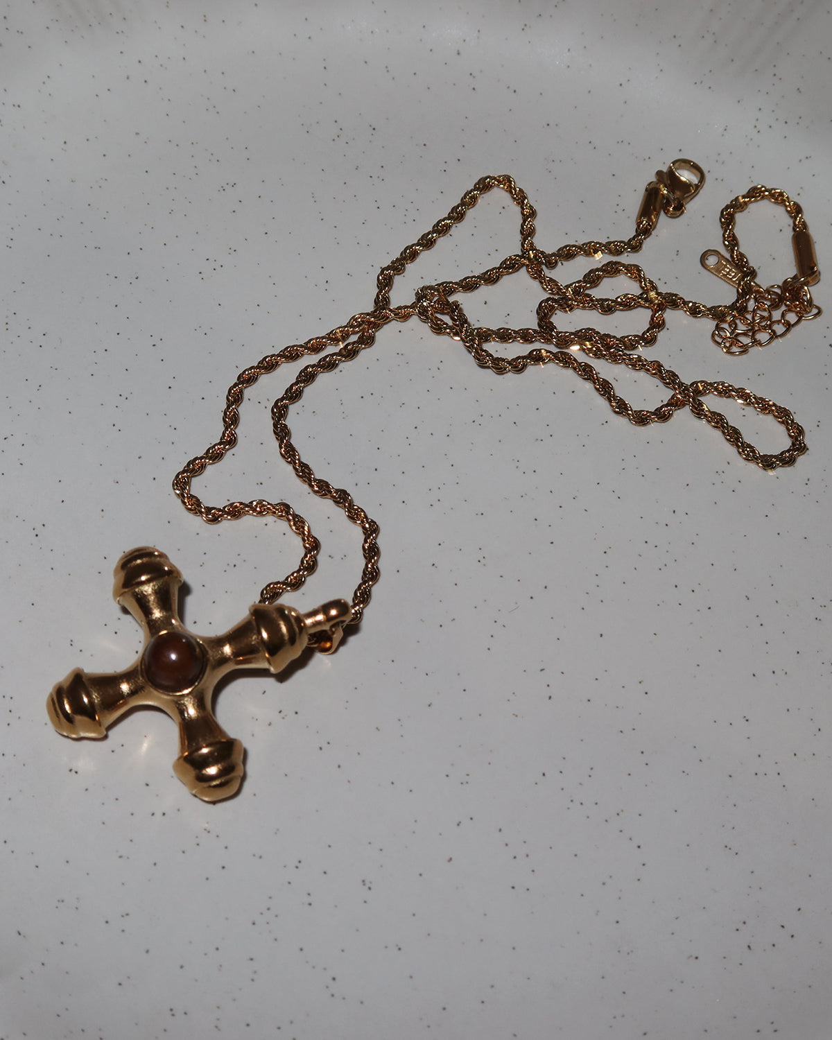 Isabel Tiger Eye Cross Golden Charm Necklace