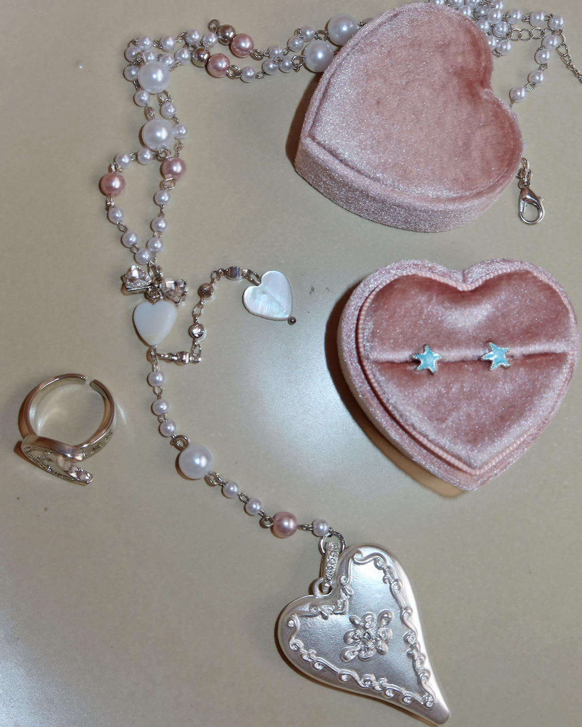 Althea Heart Long Pendant Silver Necklace