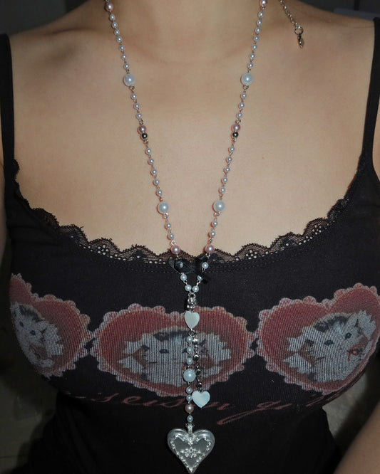 Althea Heart Long Pendant Silver Necklace