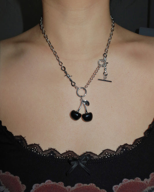 Jamie Black Cherry Thorn Silver Necklace