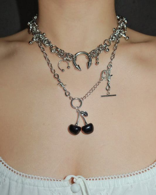 Jamie Black Cherry Thorn Silver Necklace