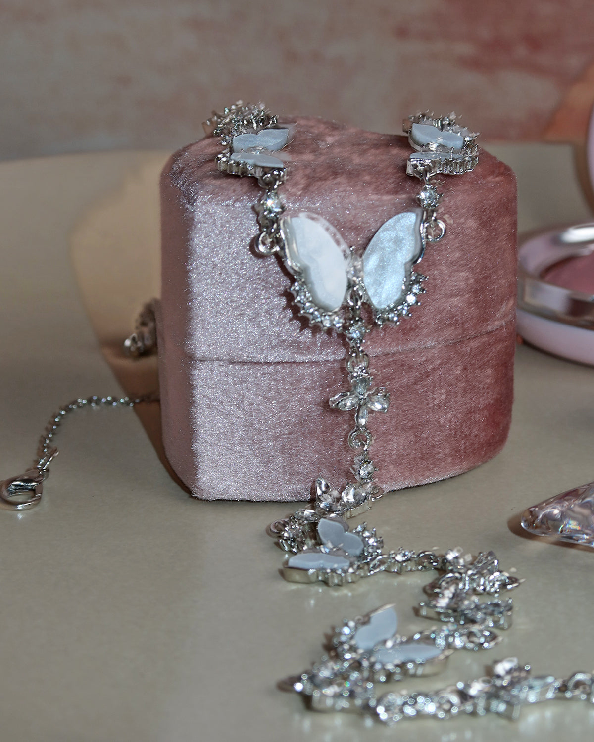 Lila Butterfly Silver Lariat Necklace