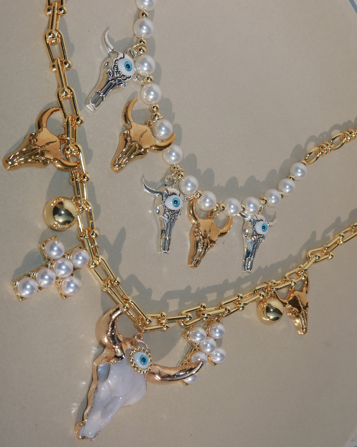 Charlotte Bull Head Pearl Statement Necklace