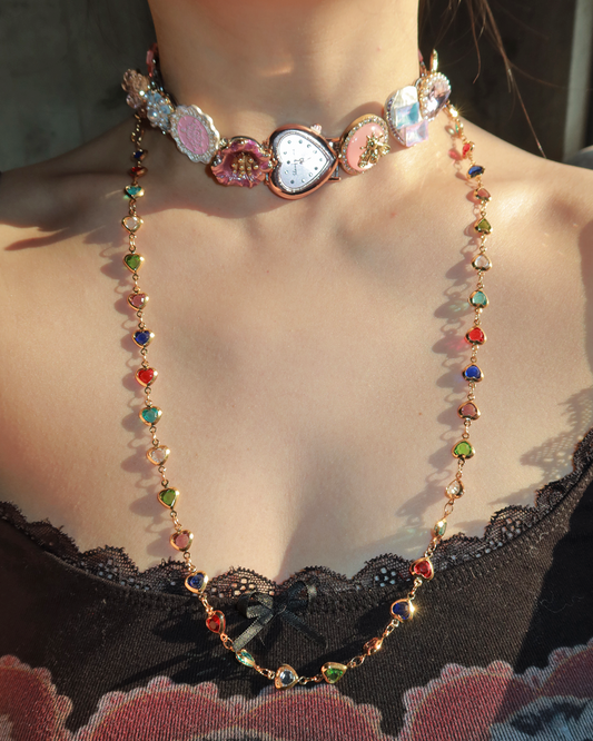 Ida Colorful Hearts Golden Lariat Necklace