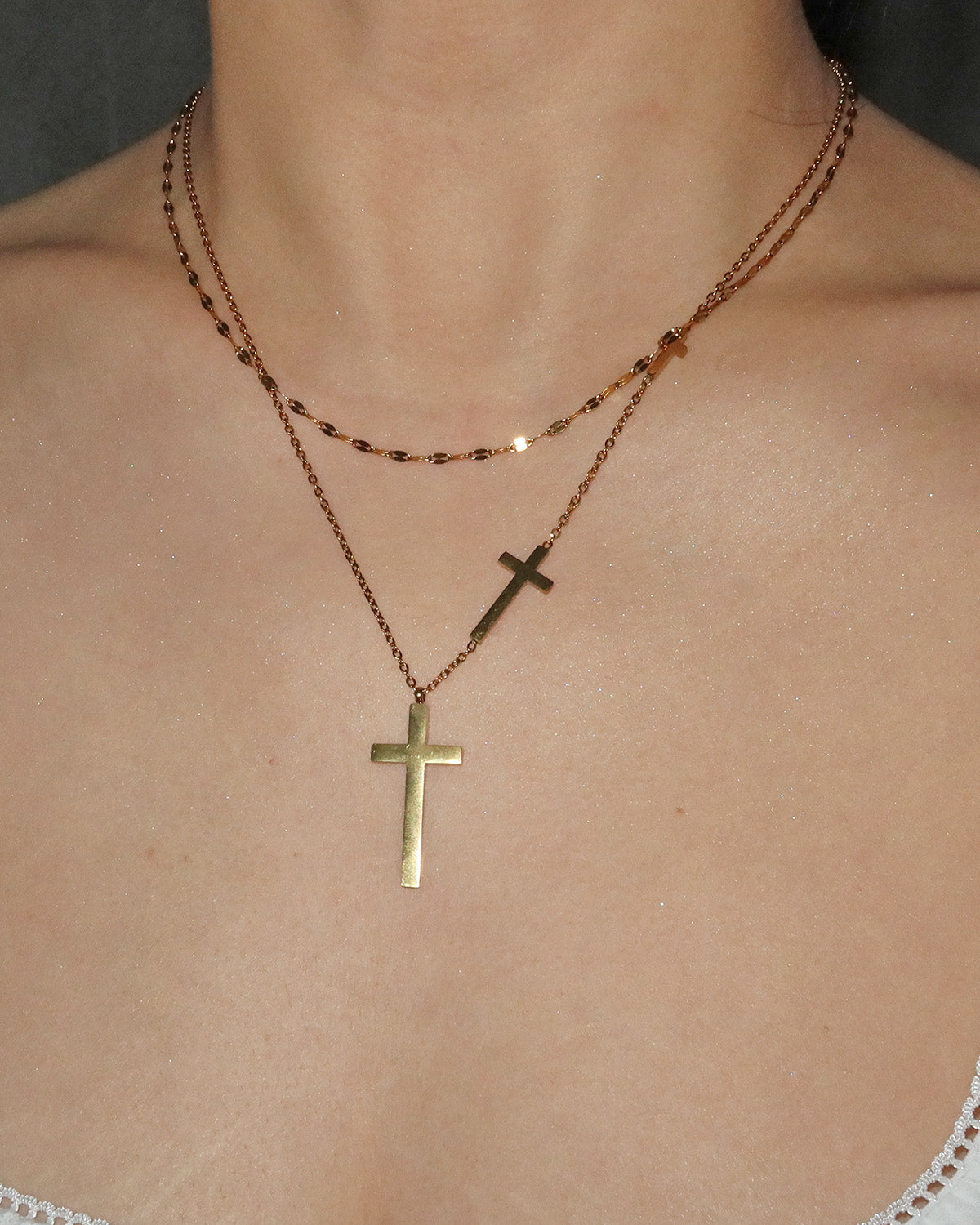 Ina Double Layer Golden Cross Necklace