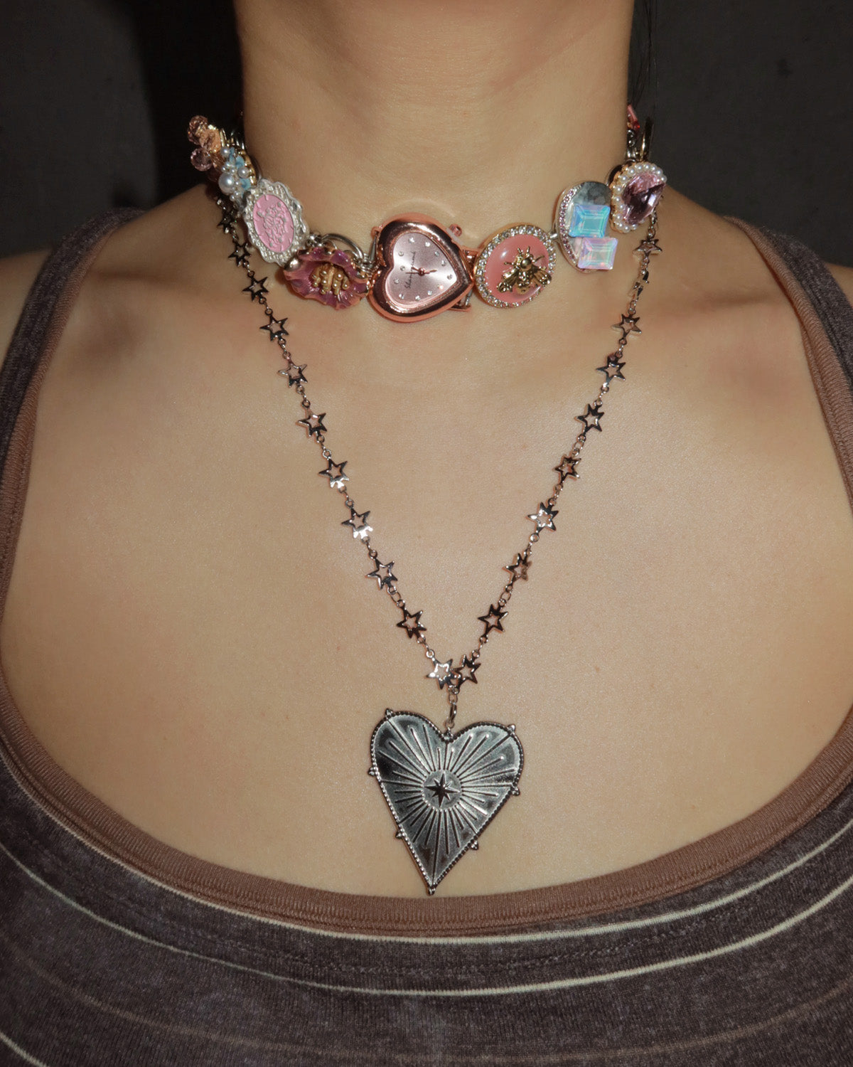 Janice Star Chain Heart Silver Pendant Necklace