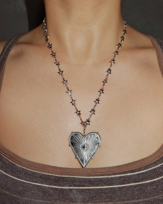 Janice Star Chain Heart Silver Pendant Necklace