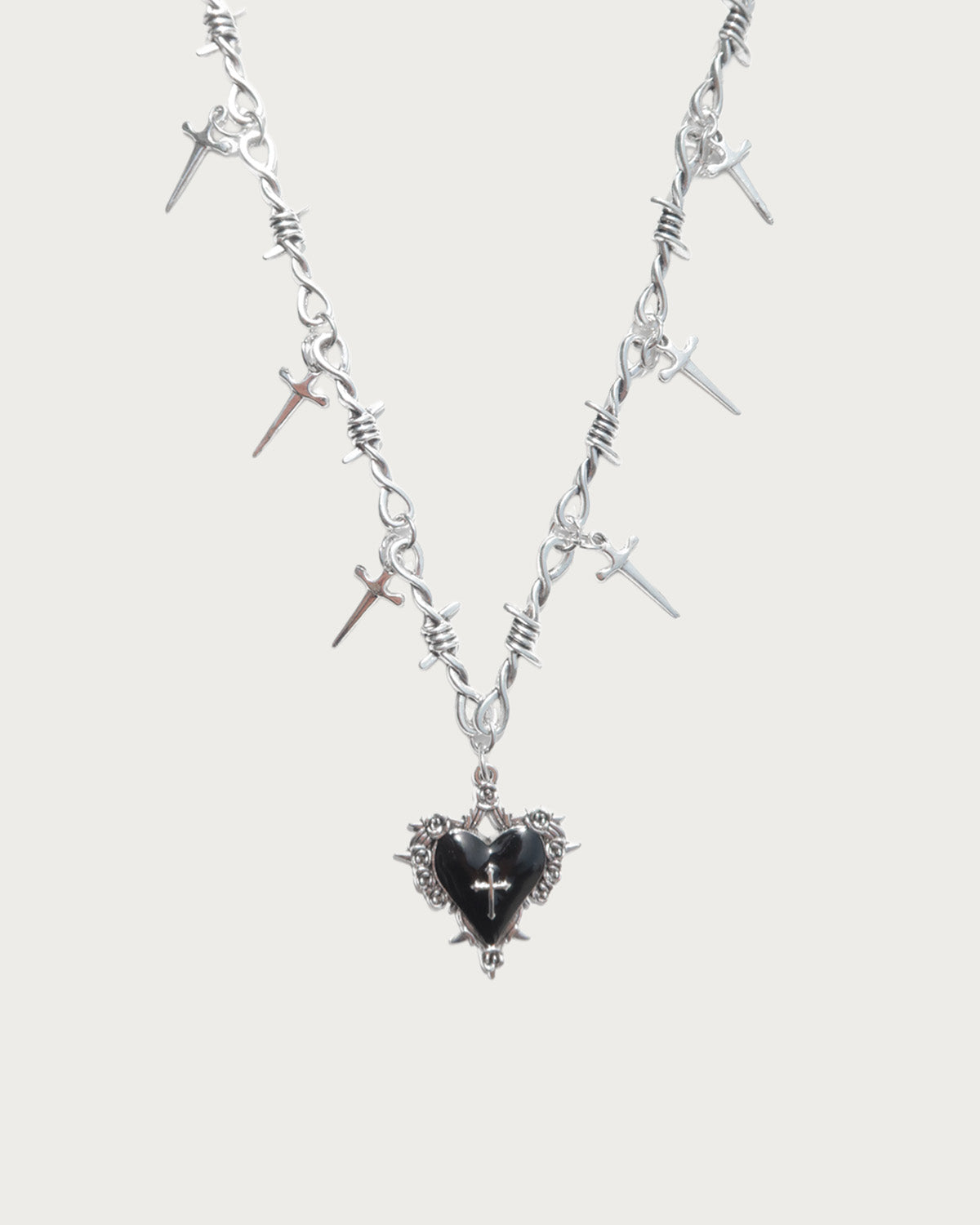 Cathy Vintage Black Heart Silver Pendant Necklace