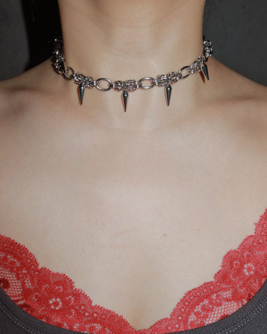 Indra Chainmail Spike Tassel Silver Necklace