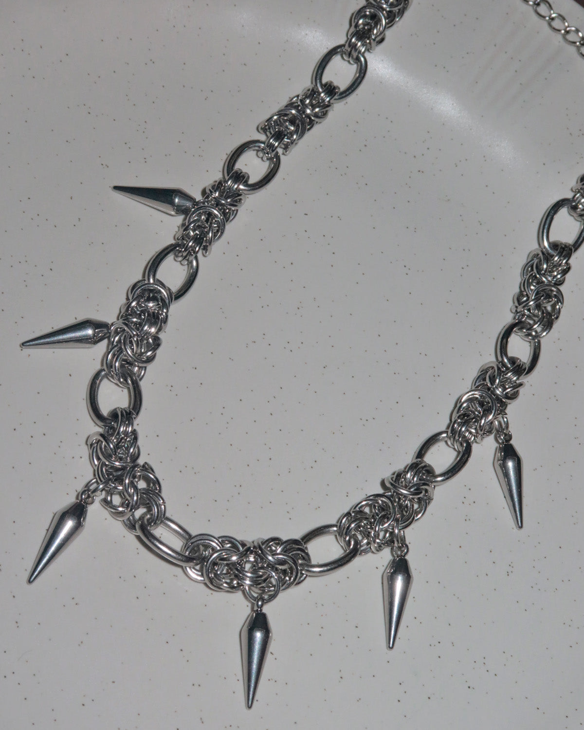 Indra Chainmail Spike Tassel Silver Necklace