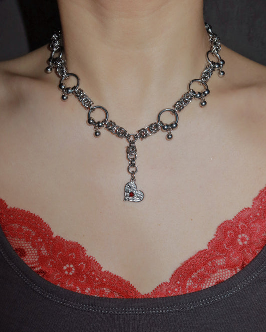 Elara Heart Tassel Silver Y Necklace