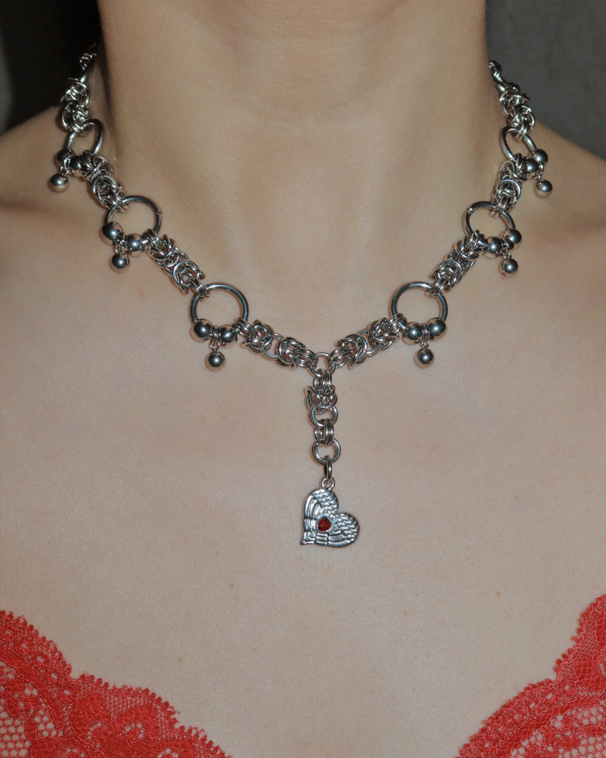 Elara Heart Tassel Silver Y Necklace