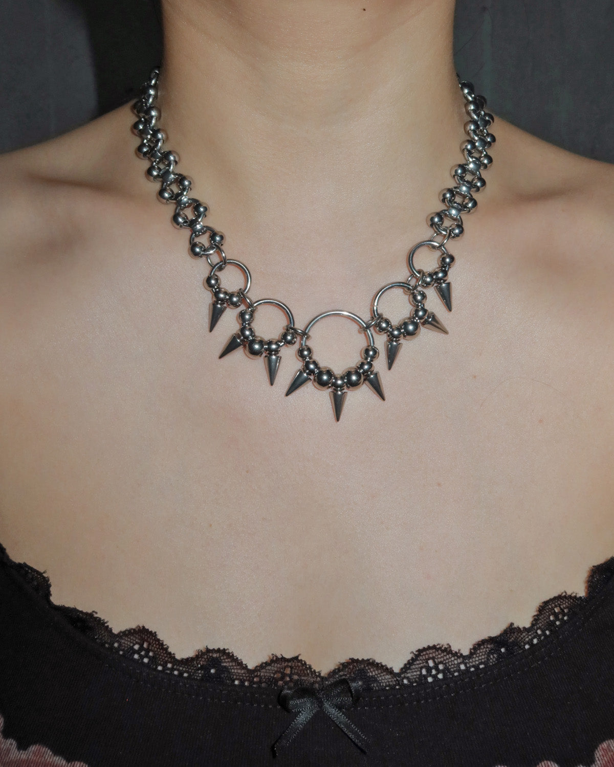 Jett Industrial Rivet Circle Silver Necklace