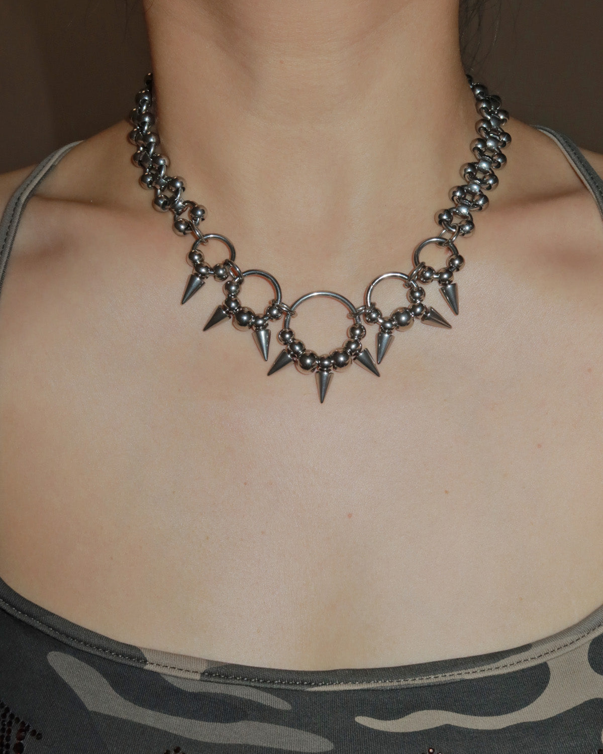 Jett Industrial Rivet Circle Silver Necklace