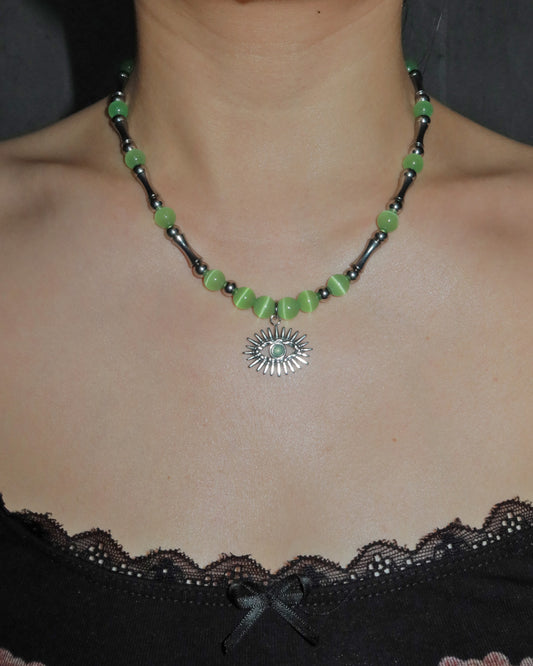 Vivienne Green Cat Eye Evil Eye Silver Necklace