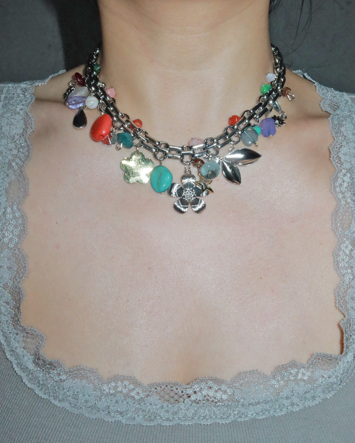 Petal Riot Garden Charm Silver Necklace