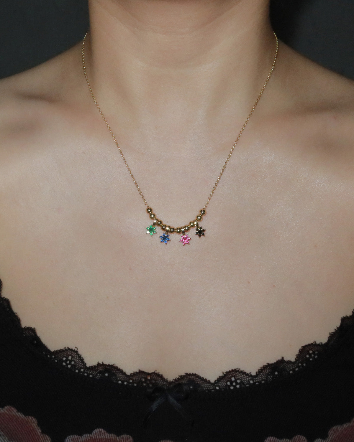 Fleur Starlight Crystal Golden Necklace