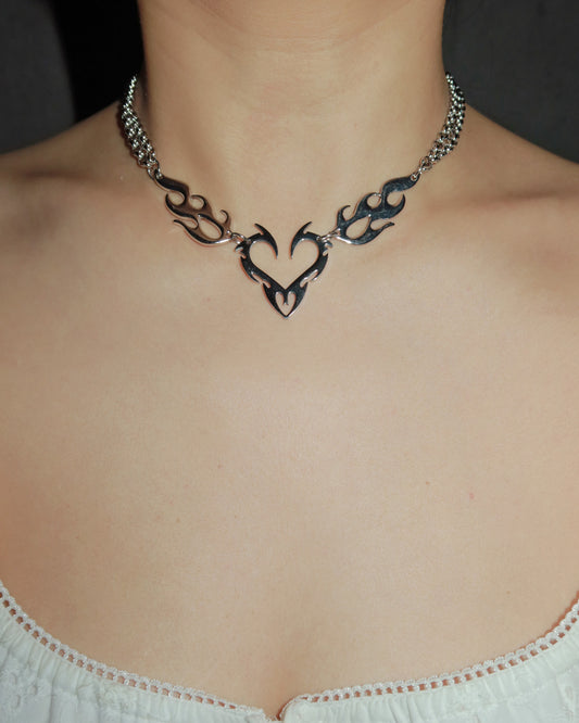 Valenci Flame Heart Silver Necklace