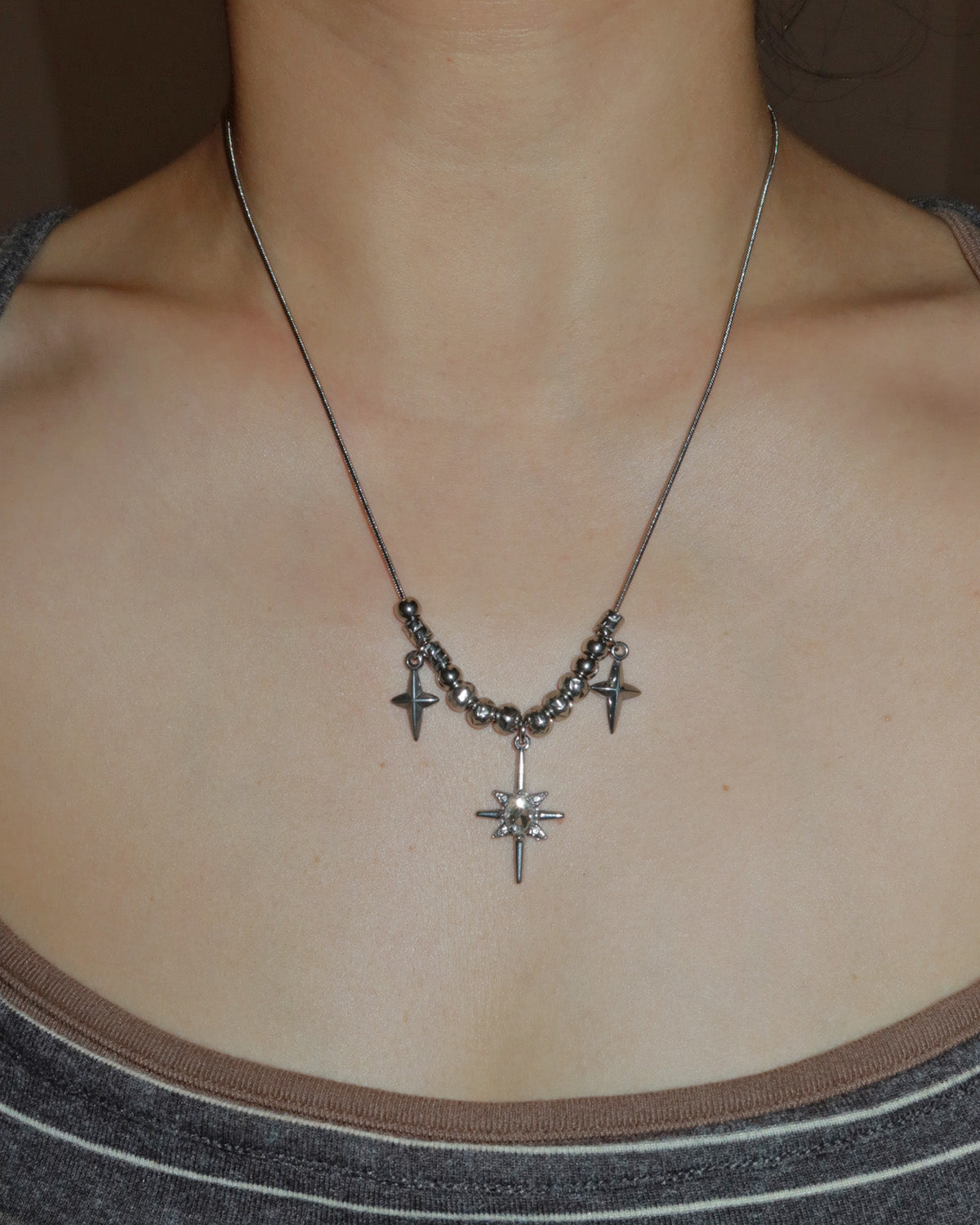 Astral Spike Orbit Hexagram Silver Necklace