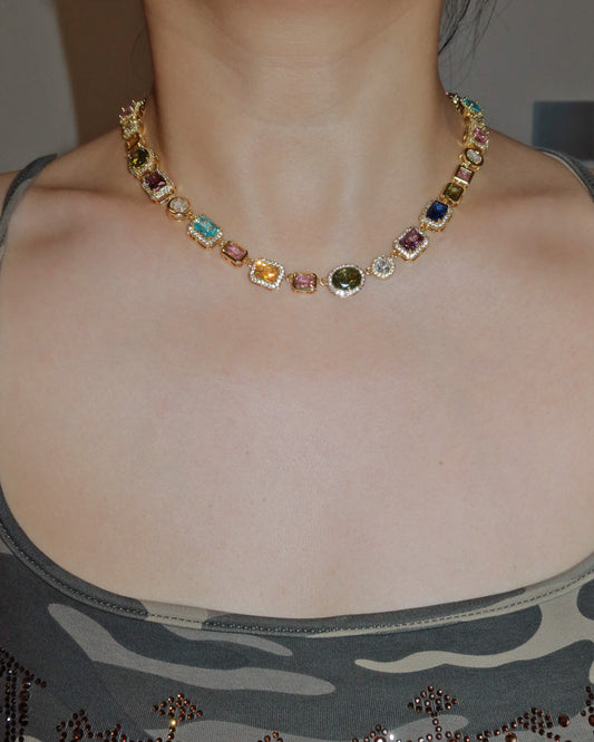 Beatrice Art Deco Gemstone Golden Necklace