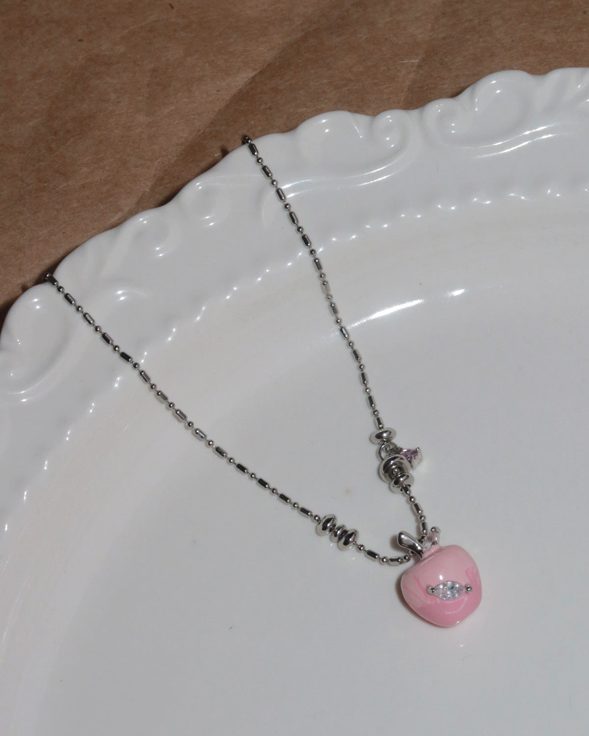 Susan Cute Pink Apple Enamel Pendant Necklace