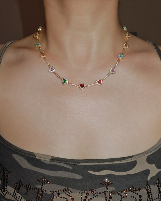 Amour Rainbow Colorful Heart Golden Necklace & Bracelet
