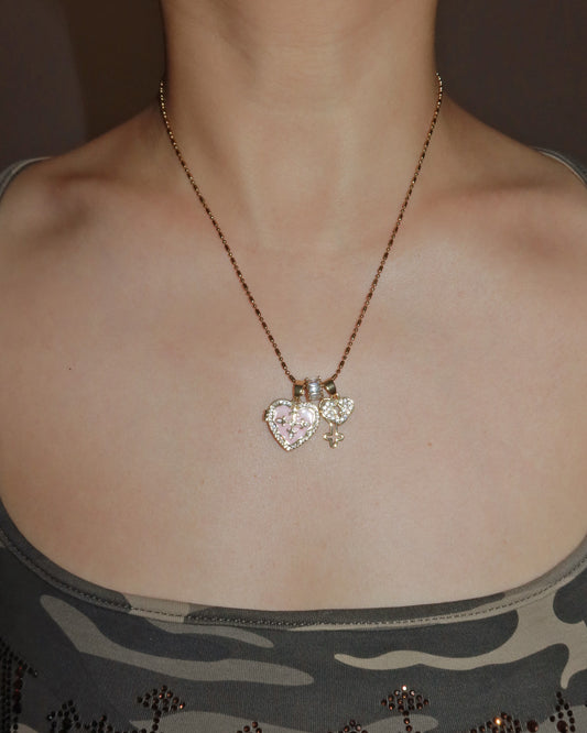 Genevieve Pink Reliquary Heart Golden Pendant Necklace
