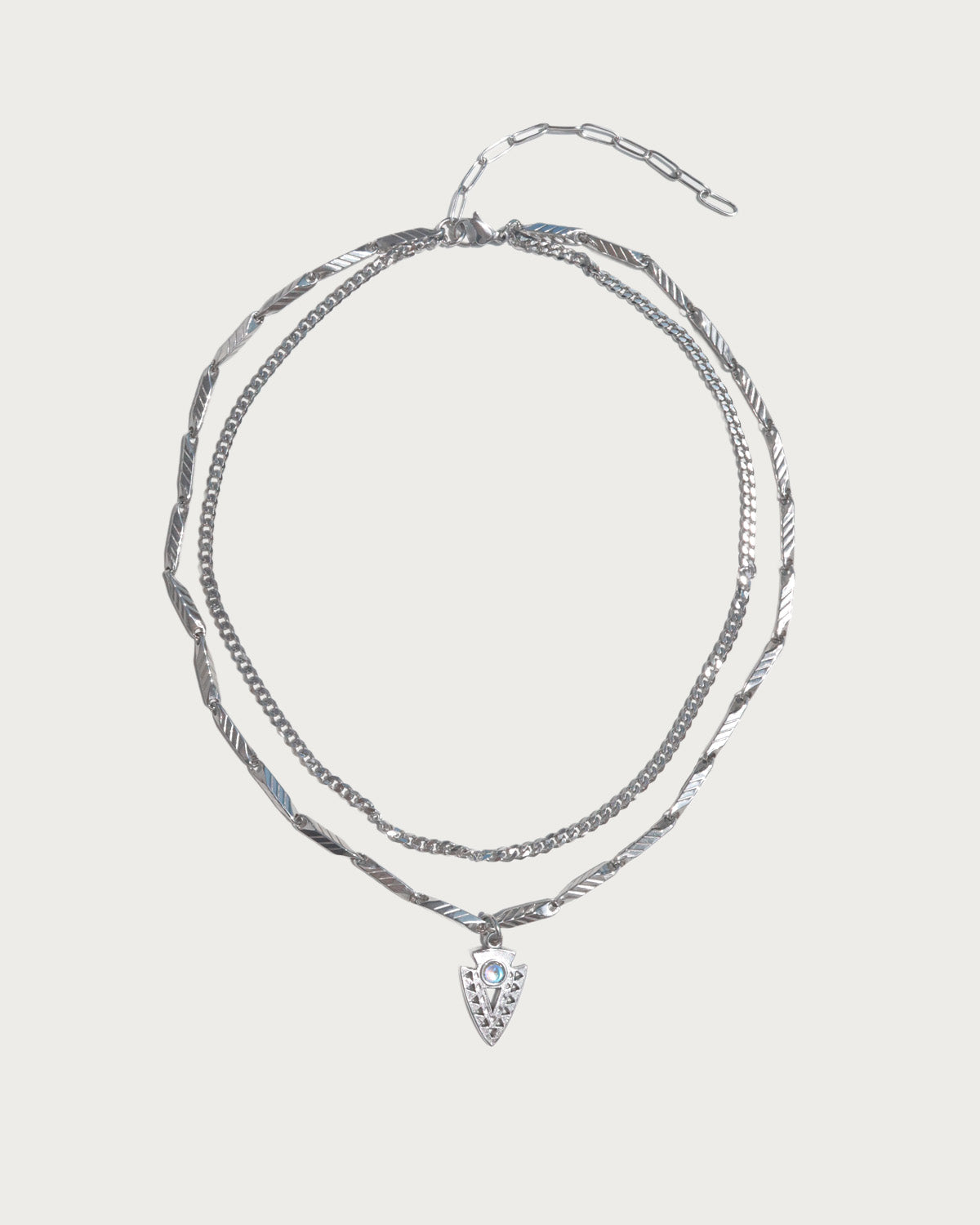 Nyra Red Tribal Arrowhead Layered Silver Pendant Necklace