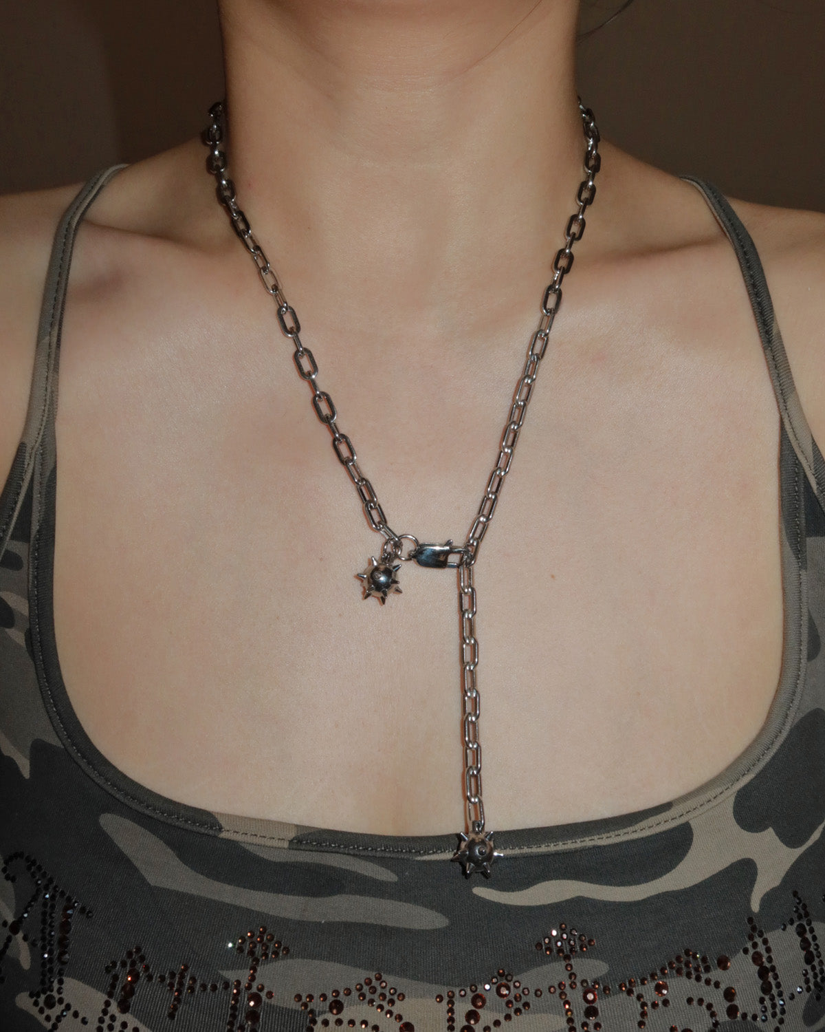 Veda Silver Edgy Double Morning Star Mace Pendant Necklace