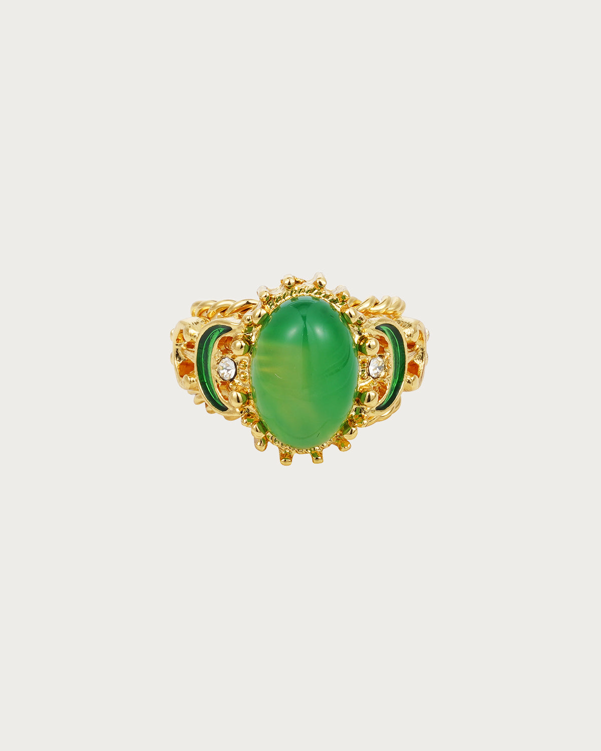 Elizabeth Emerald Green Hollow Golden Ring