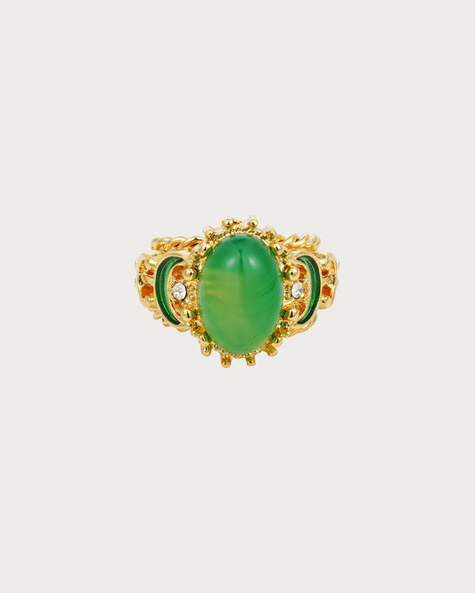 Elizabeth Emerald Green Hollow Golden Ring