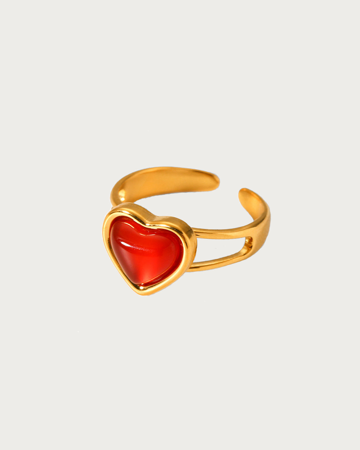 Red Carnelian Stone Heart Golden Ring