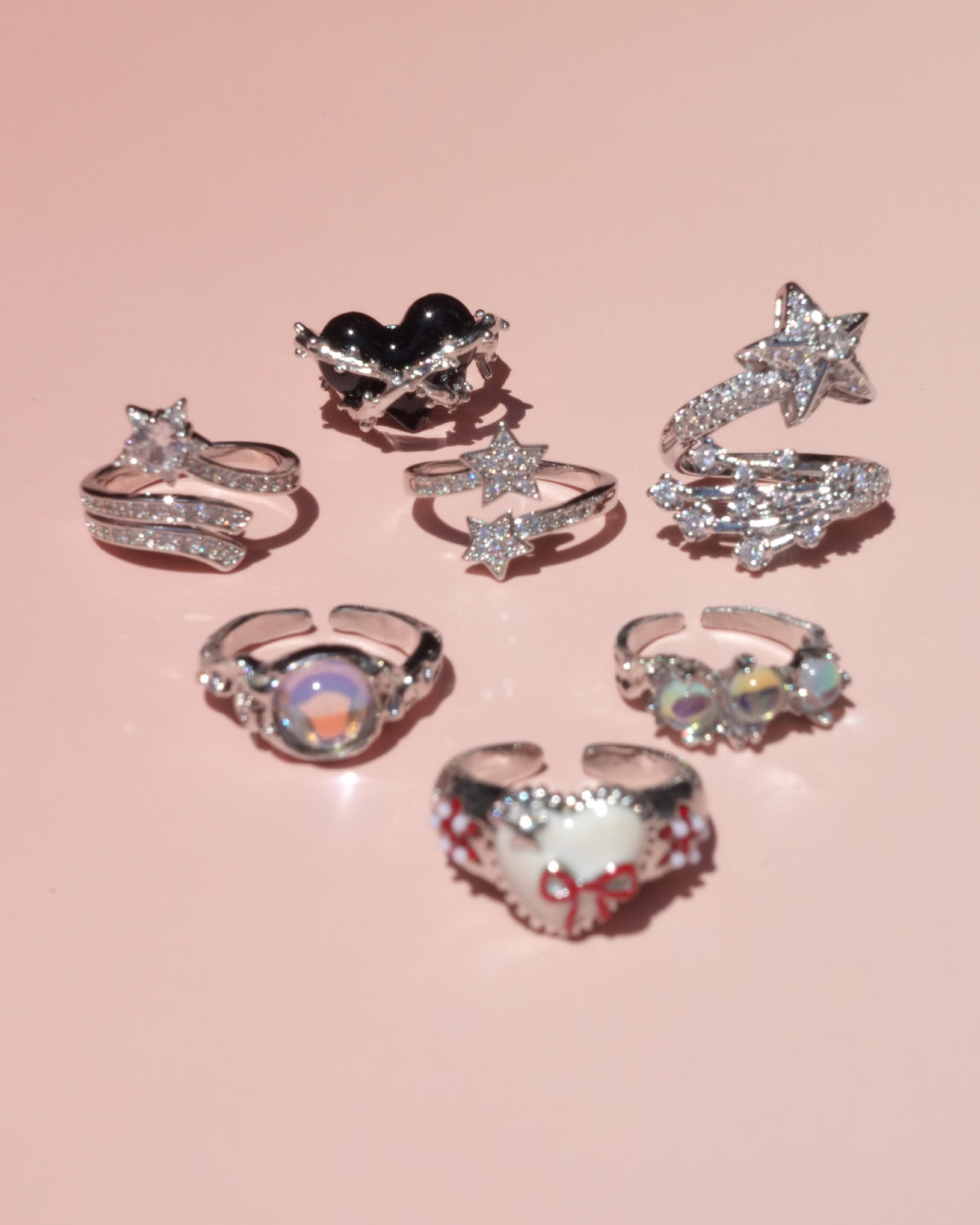Maleah Gothic Black Heart Silver Ring